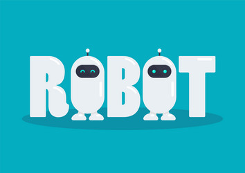 robot word with two cute characters vector