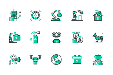 robots and technology - set of line design style vector image