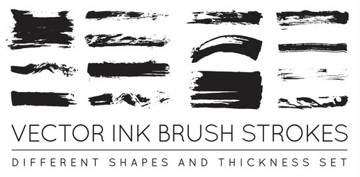 Set black pen ink brush strokes grunge vector