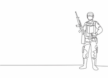 Continuous one line drawing soldier with weapon Vector Image