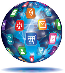 Global Network Globe with Icons vector image