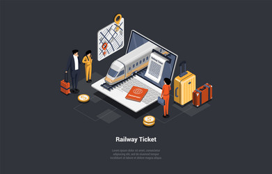 online buying railway tickets traveling by train vector