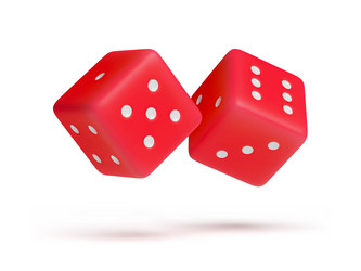 red dice with random numbers of white dots 3d vector image