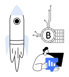 rocket launch bitcoin growth and data analytics vector image