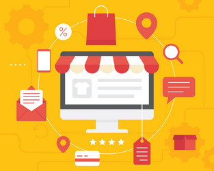 online shopping concept desktop with computer vector image