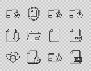 set line cloud and shield xls file document vector image