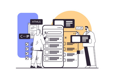 web developers couple creating program code vector image
