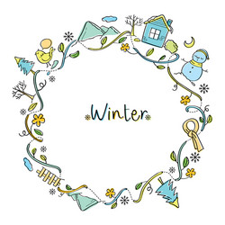 winter objects on round frame vector