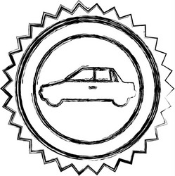 Monochrome sketch of circular seal with automobile vector