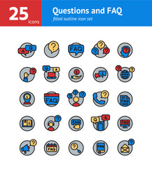 Questions and faq filled outline icon set vector