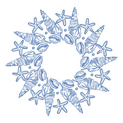 seashells and starfish create a circular design vector image
