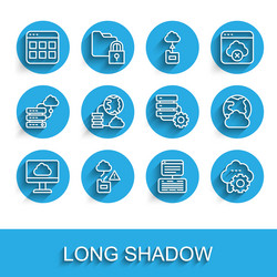 set line cloud technology data transfer browser vector image