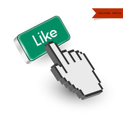 green button with like text and hand cursor vector image