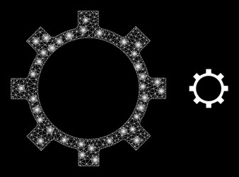 mesh web gear with glowing wire frame stars vector image
