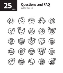 Questions and faq outline icon set vector