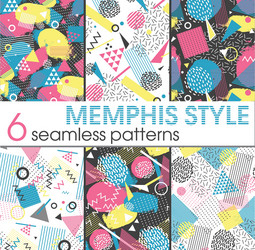 set of six seamless patterns in memphis style vector image