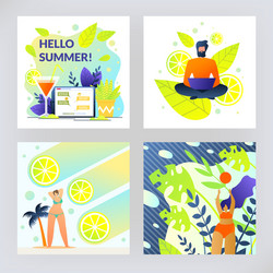 fruit sunny set flyer is written hello summer Vector Image