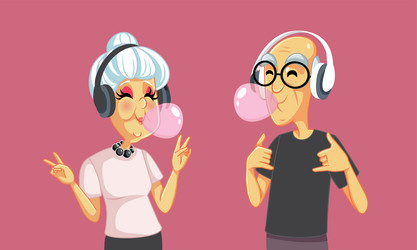 funny cool elderly couple being trendy cartoon vector