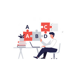 man assembling puzzle pieces while working vector image