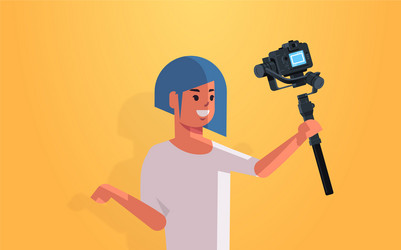 woman blogger holding stabilizer with camera live vector