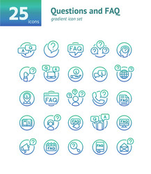 questions and faq gradient icon set vector