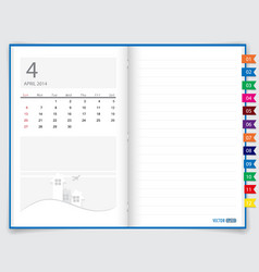 2014 calendar on notebook paper april vector image