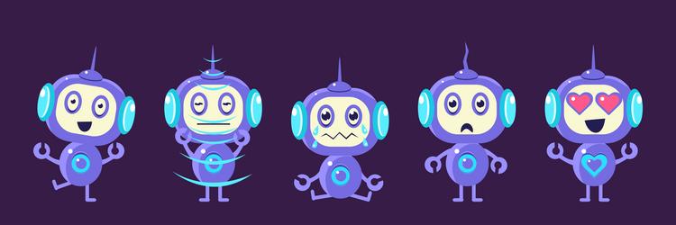 Funny robot character engaged in different vector