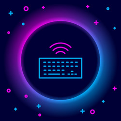 glowing neon line wireless computer keyboard icon vector image