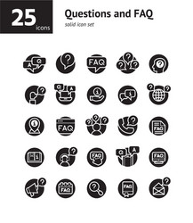 questions and faq solid icon set vector