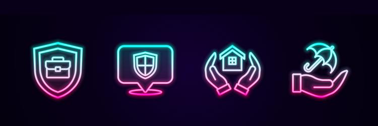 set line briefcase with shield location house vector image