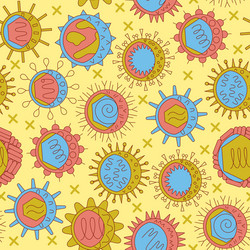 virus seamless pattern in colored line style vector