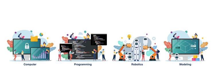 scene of computer modeling robotics vector image