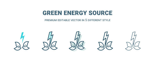 Green energy source icon in 5 different style vector