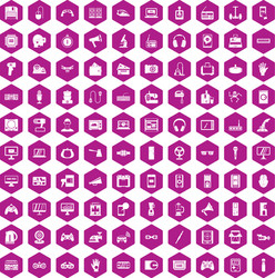 100 device app icons hexagon violet vector image