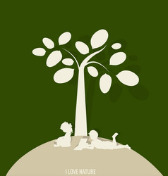 Children Reading Under a Tree vector image