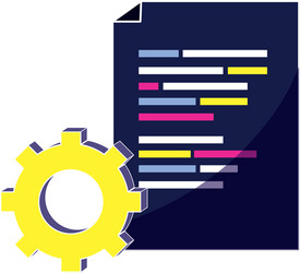 document with programming code and industry gear vector image