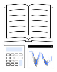 open book with calculator and stock chart window vector image
