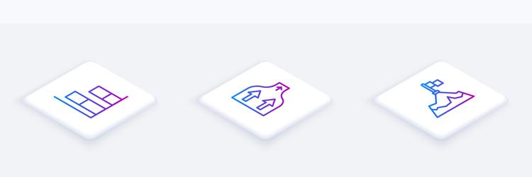 set isometric line graph chart diagram arrow vector image