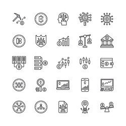 bundle of crypto currency coding line icon set vector