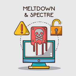 computer with skull virus and warning padlock vector image