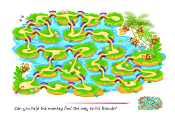 Monkey Maze Puzzle - Find the Path! vector image