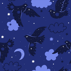 seamless pattern with night birds in boho style vector image