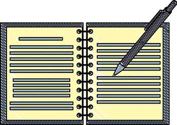 notebook open with magnifying glass scribble vector image
