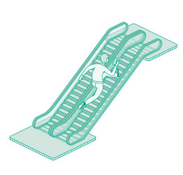man runs up an modern escalator isometric outline vector image