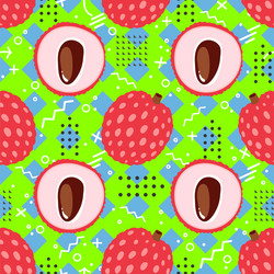 seamless pattern with lychee fruit and geometric vector image