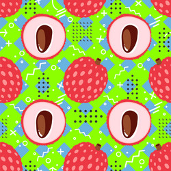 Seamless pattern with lychee fruit and geometric vector