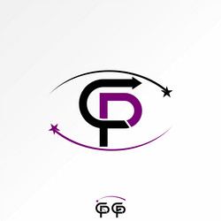initial cp or pc arrow connected swoosh star vector image