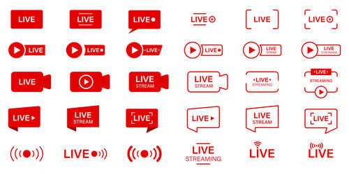 Live stream line icon online broadcast buttons vector