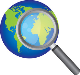 Planet and magnifying glass over white background vector