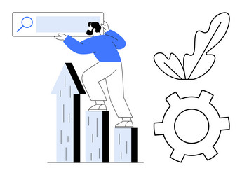 man climbing graph bars for search engine vector image